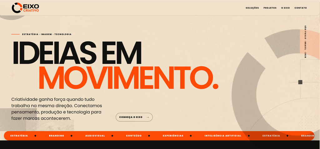Página inicial da Eixo Criativo: ideias em movimento